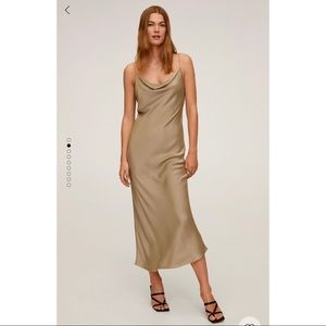 MNG Mango draped neckline dress slip nude gold maxi midi  XL 10 12 new straps